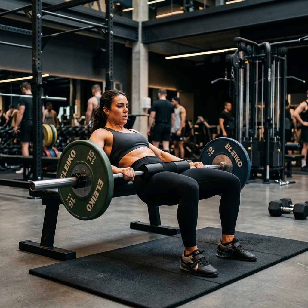 Woman training glutes and legs in the gym